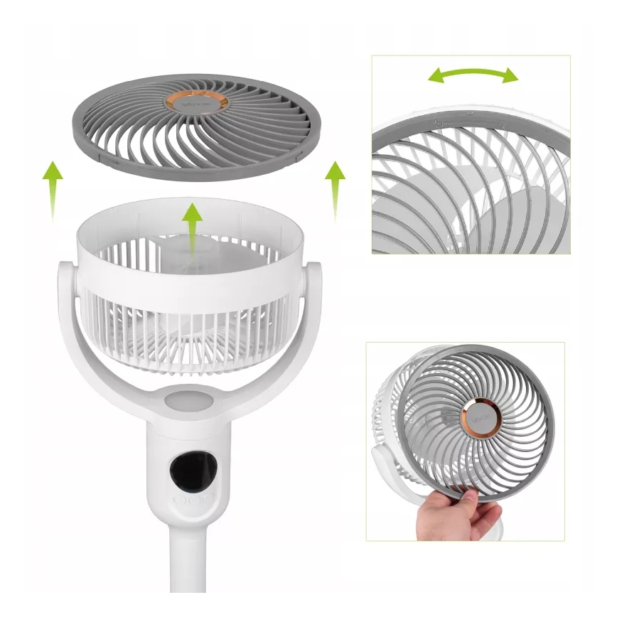 Punjivi ventilator na stalku s LED osvjetljenjem LED/4,8W/5V USB 7200 mAh, bijela + daljinski upravljač