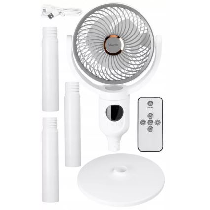 Punjivi ventilator na stalku s LED osvjetljenjem LED/4,8W/5V USB 7200 mAh, bijela + daljinski upravljač