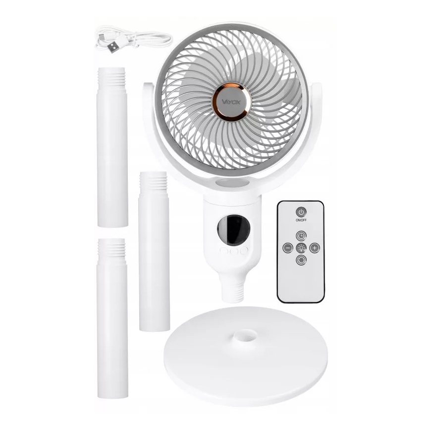 Punjivi ventilator na stalku s LED osvjetljenjem LED/4,8W/5V USB 7200 mAh, bijela + daljinski upravljač