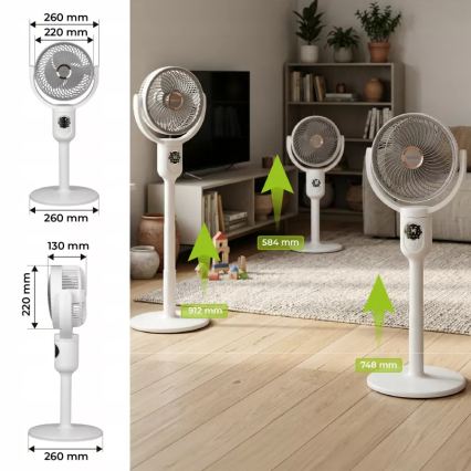 Punjivi ventilator na stalku s LED osvjetljenjem LED/4,8W/5V USB 7200 mAh, bijela + daljinski upravljač