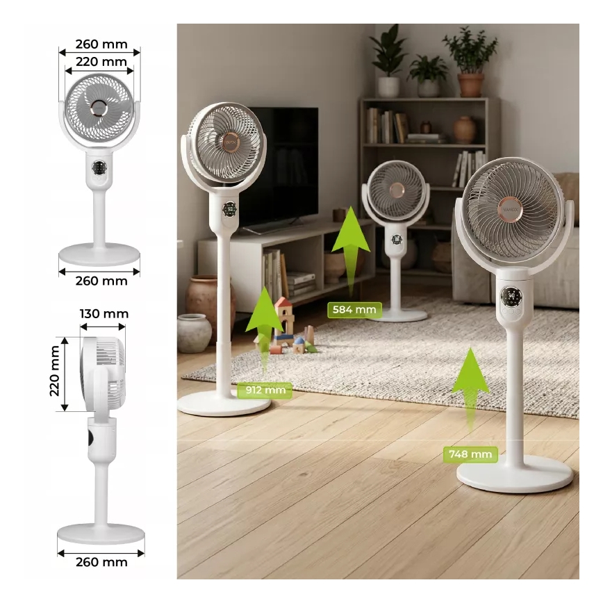 Punjivi ventilator na stalku s LED osvjetljenjem LED/4,8W/5V USB 7200 mAh, bijela + daljinski upravljač