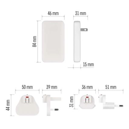 Putni adapter s izmjenjivim USB nastavcima GaN 100-250V