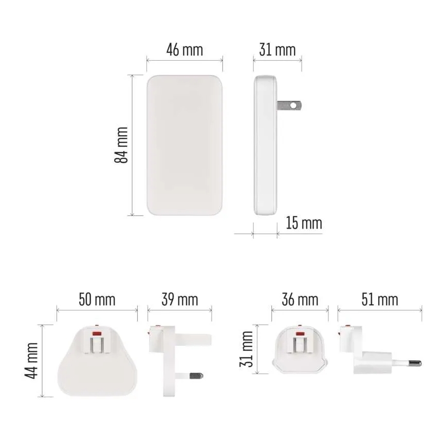 Putni adapter s izmjenjivim USB nastavcima GaN 100-250V