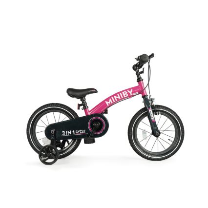 QPlay - Dječji bicikl 14" MINIBY 3u1 ružičasta