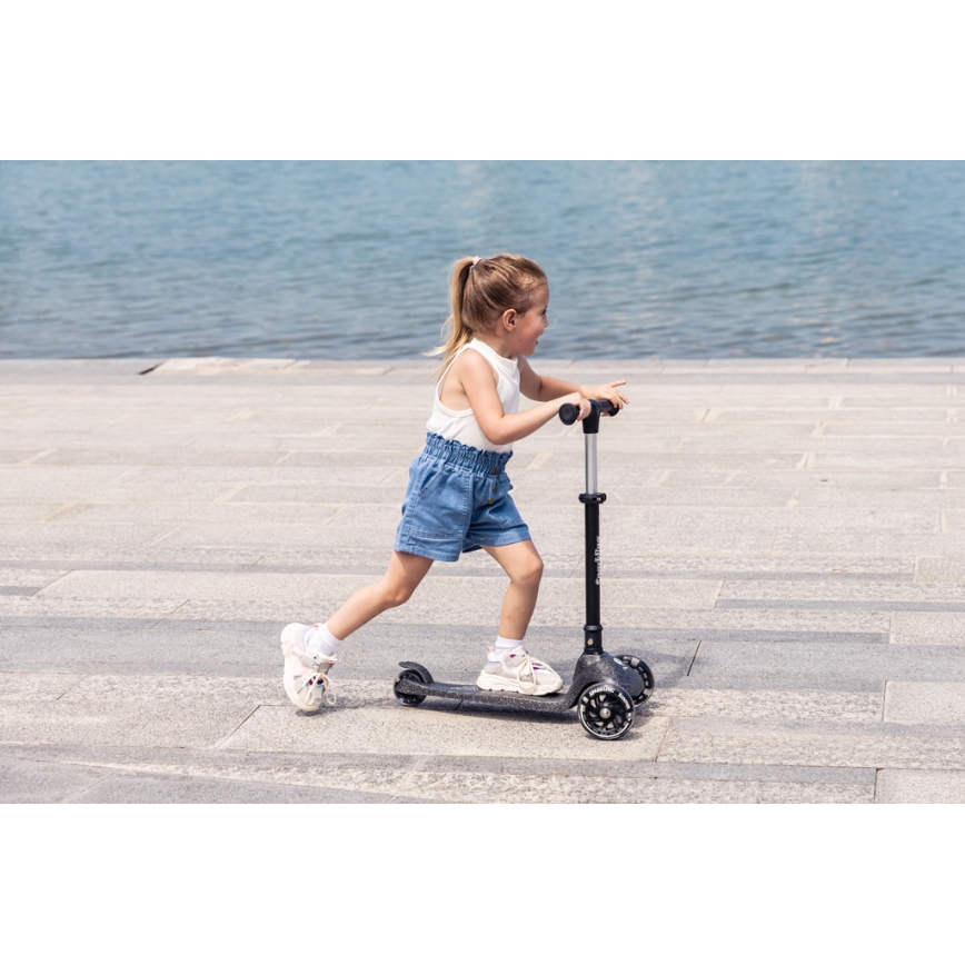 QPlay - Dječji romobil s LED kotačima SPARKLING crni
