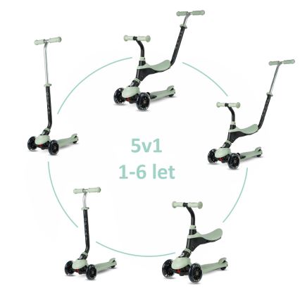 QPlay - Zeleni dječji romobil SEMA PRO 5u1 s LED kotačićima