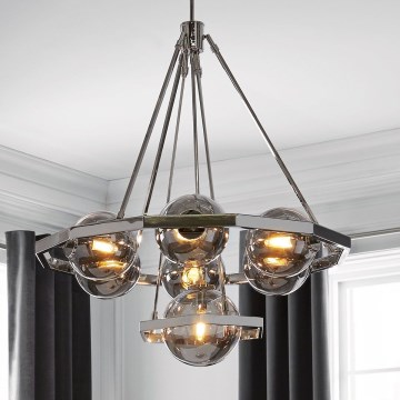 Quintiesse - Luster na stalku HARPER 7xE14/60W/230V Ø 81,3 cm, sjajni krom/dimljeno staklo