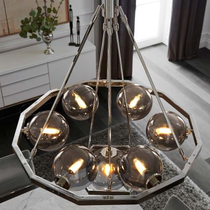 Quintiesse - Luster na stalku HARPER 7xE14/60W/230V Ø 81,3 cm, sjajni krom/dimljeno staklo