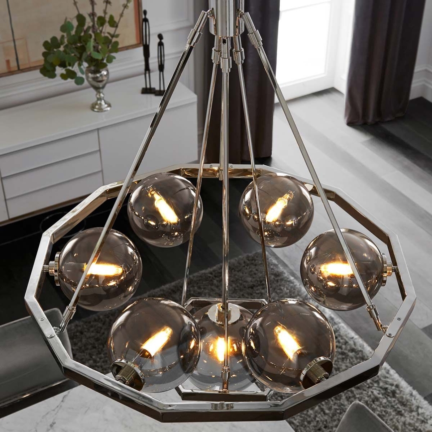 Quintiesse - Luster na stalku HARPER 7xE14/60W/230V Ø 81,3 cm, sjajni krom/dimljeno staklo