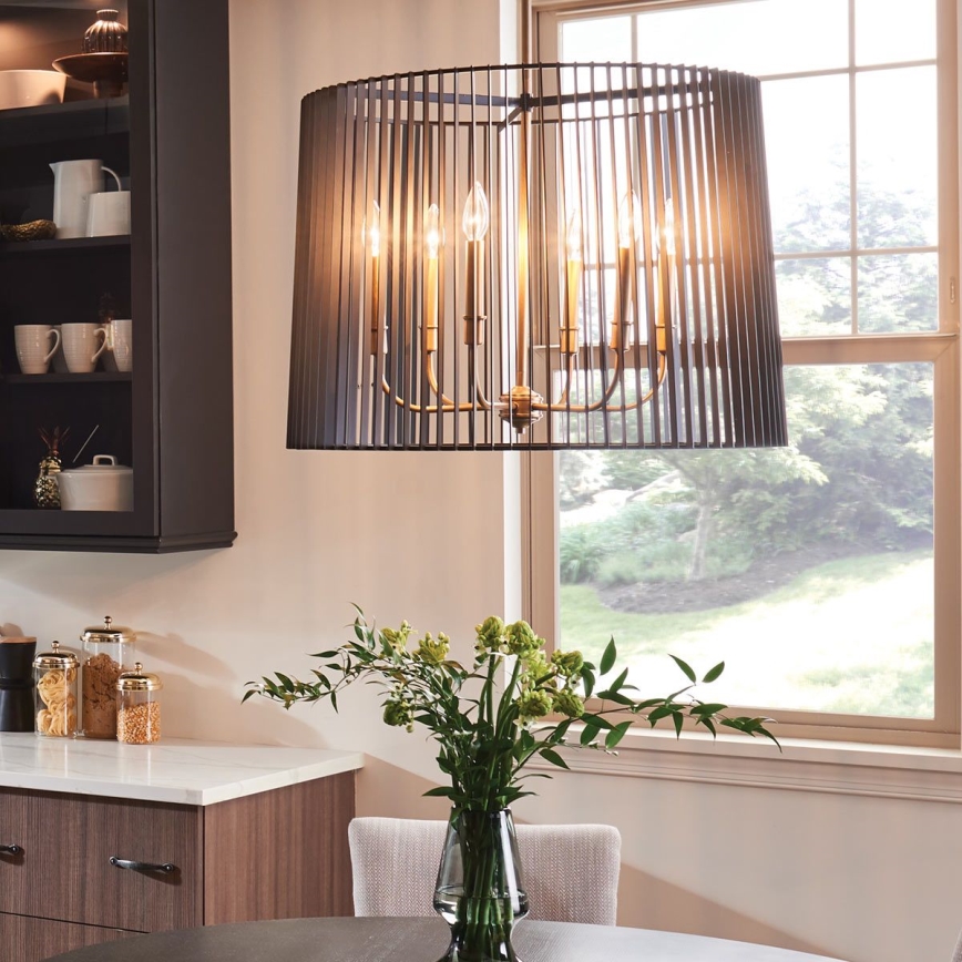 Quintiesse - Luster na štapu LINARA 6xE14/60W/230V Ø 66 cm crna/zlatna
