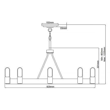 Quintiesse - Luster na šipci SILAS 8xE27/60W/230V Ø 82,9 cm crna/zlatna