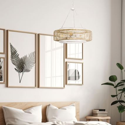 Quoizel - Luster na lancu WAYLON 4xE27/60W/230V Ø 50,4 cm smeđa/bijela