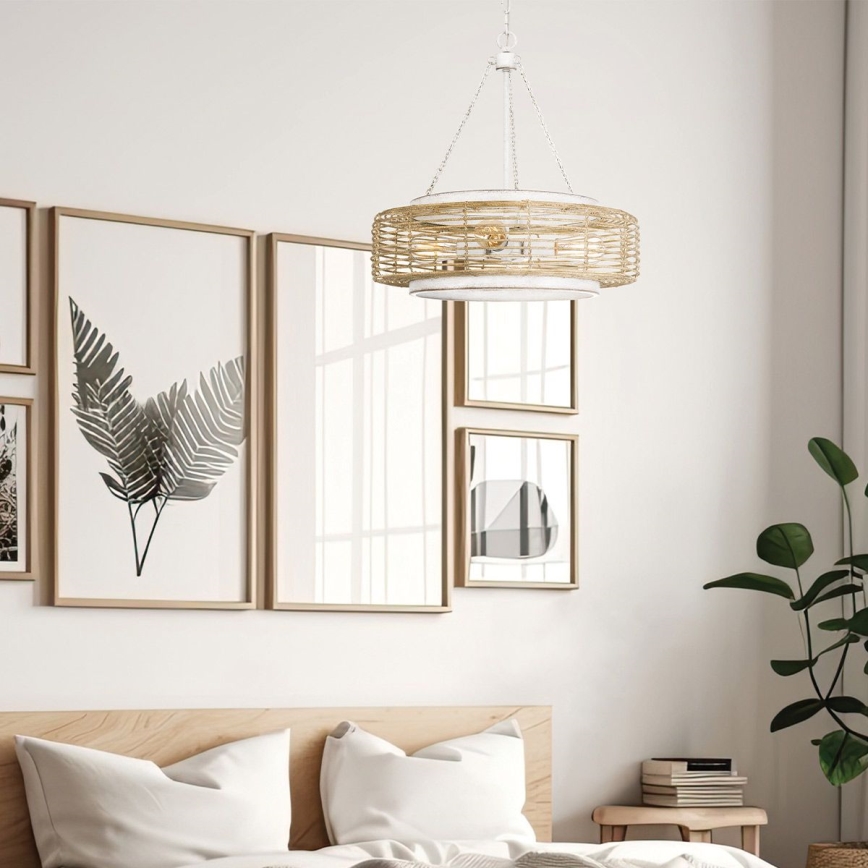 Quoizel - Luster na lancu WAYLON 4xE27/60W/230V Ø 50,4 cm smeđa/bijela