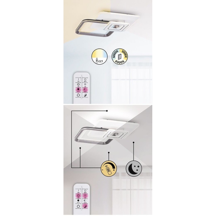 Rabalux - LED stropni luster s mogućnošću prigušivanja LED/48W/230V 3000K/4000K/6000K + s daljinskim upravljačem 49,5x49,5 cm