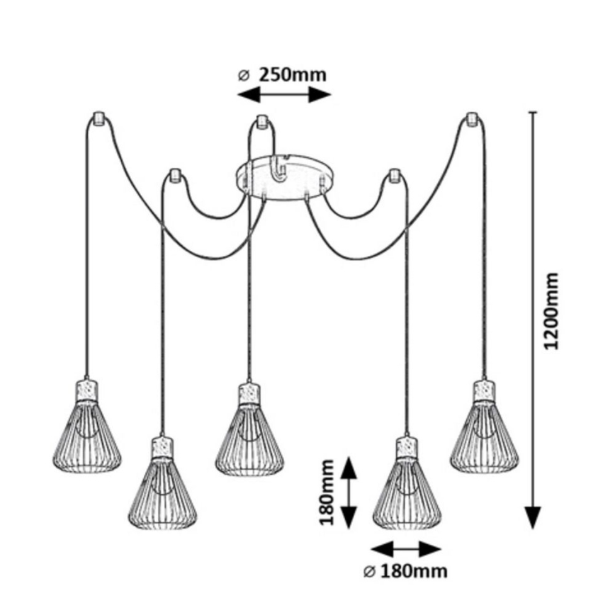 Rabalux - Luster na sajli 5xE27/40W/230V pauk crna/bukva