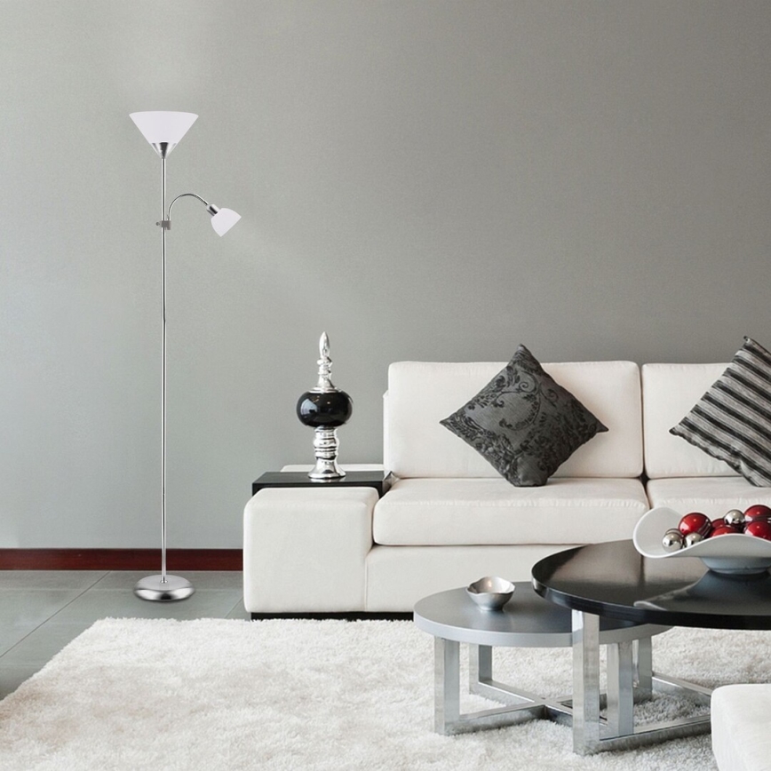 Rabalux - Podna lampa 1xE27/100W+E14/25W mat krom/bijela
