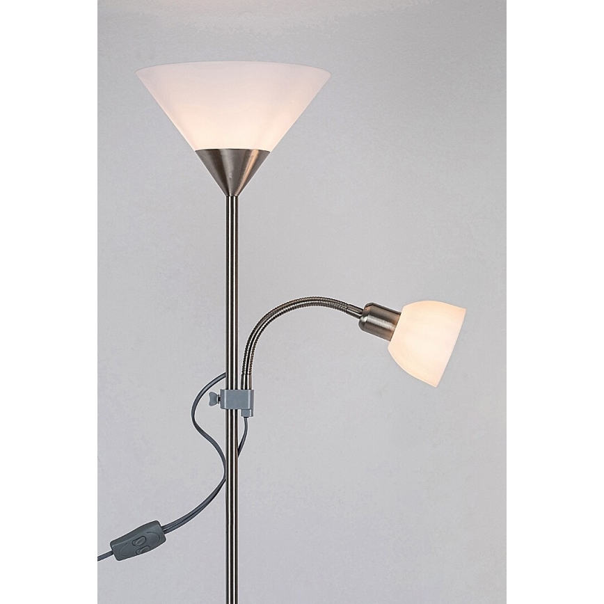 Rabalux - Podna lampa 1xE27/100W+E14/25W mat krom/bijela