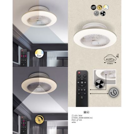 Rabalux - LED Prigušiva stropna svjetiljka s ventilatorom DALFON LED/36W/230V 3000-6000K + daljinski upravljač