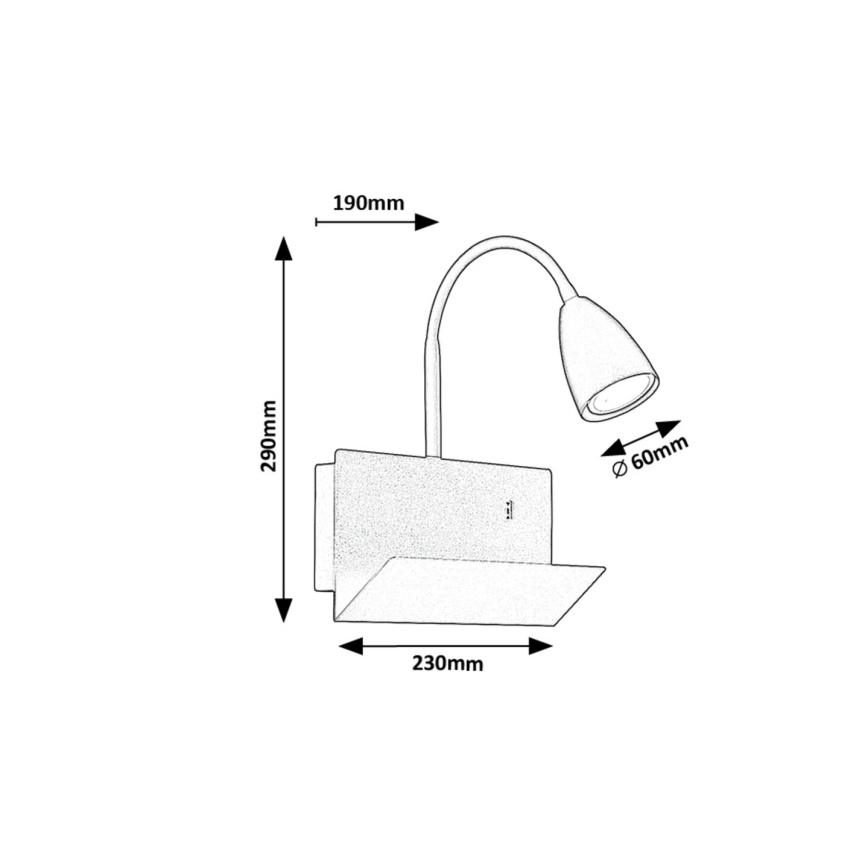 Rabalux - Zidna lampa s policom i USB portom 1xGU10/25W/230V crna