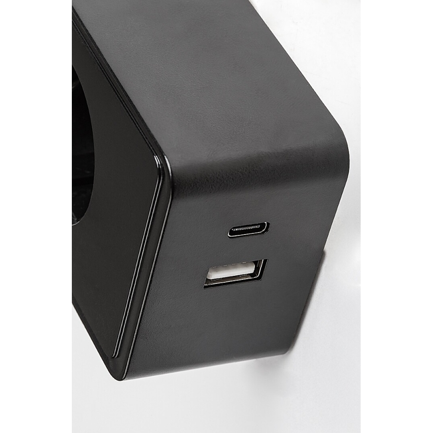 Rabalux - LED zidna svjetiljka s mogućnošću prigušivanja LED/4W/230V s USB priključkom za utičnicu 3000/4000/6000K crna