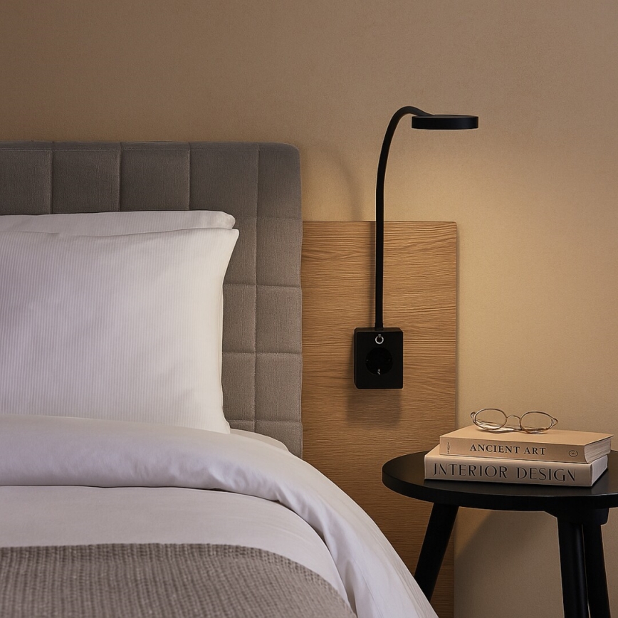 Rabalux - zidna LED lampa s mogućnošću prigušivanja, 4W/230V, s USB priključkom za utičnicu, crna