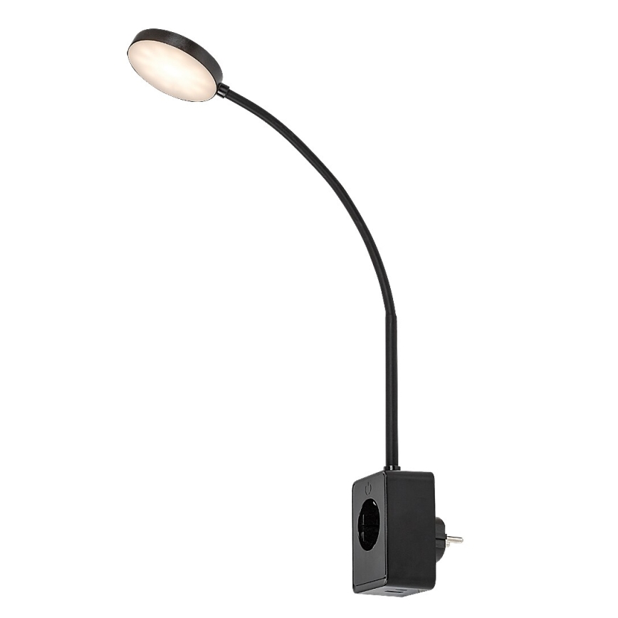 Rabalux - LED prigušiva zidna svjetiljka LED/4W/230V s USB priključkom za utičnicu 3000/4000/6000K crna