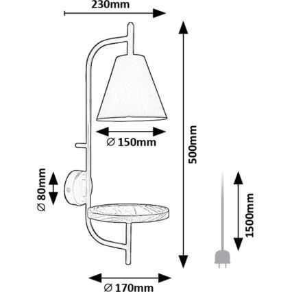 Rabalux - Zidna lampa s policom 1xE27/15W/230V bukva
