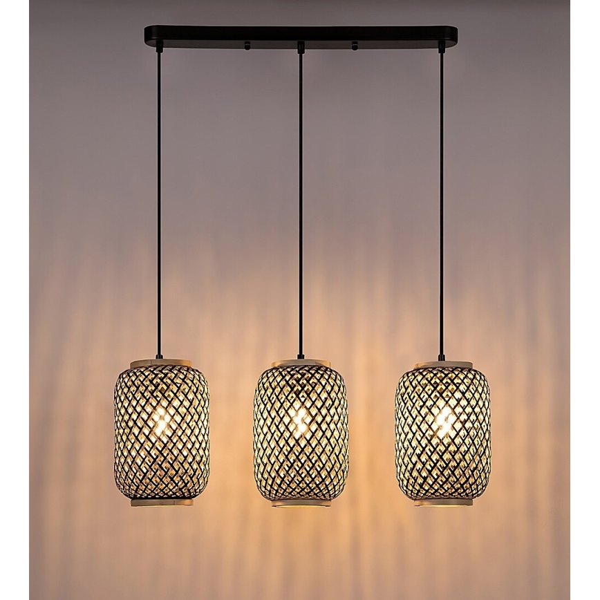 Rabalux - Luster na sajli 3xE27/40W/230V ratan