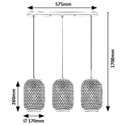 Rabalux - Luster na sajli 3xE27/40W/230V ratan