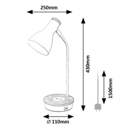 Rabalux - Prigušiva stolna lampa na dodir s bežičnim punjenjem 1xE14/25W/230V kaučukovac