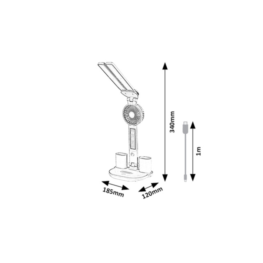 Rabalux - LED stolna lampa s prigušavanjem, ventilatorom i LED zaslonom/7W/5V 3000/4000/6500K