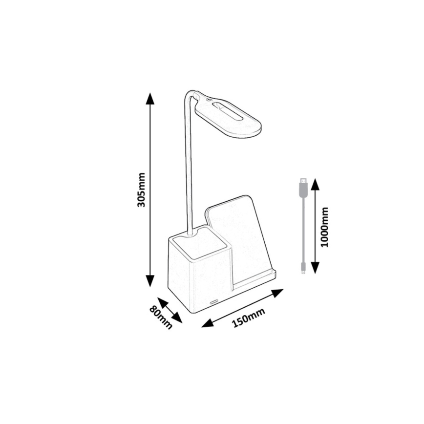 Rabalux - LED Prigušiva stolna lampa s bežičnim punjenjem QI LED/4W/5V 3000/4000/6500K crna