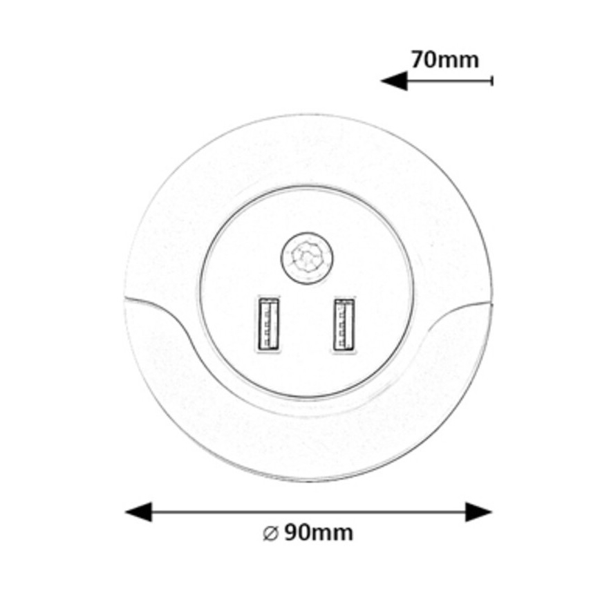 Rabalux - LED noćno svjetlo s senzorom za utičnicu 2xUSB LED/13,9W/230V 3000K