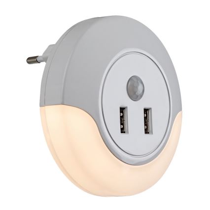 Rabalux - LED Noćno svjetlo za utičnicu sa senzorom 2xUSB LED/13,9W/230V 3000K