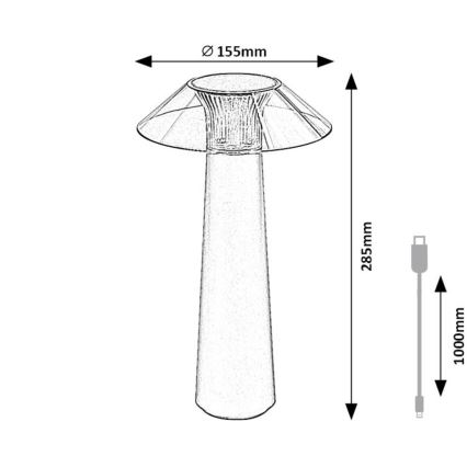 Rabalux - LED Prigušiva punjiva stolna lampa na dodir LED/5W/5V IP44 crna