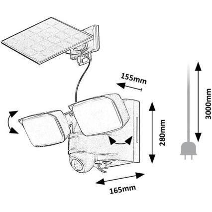 Rabalux - LED Solarna zidna fleksibilna svjetiljka sa senzorom i eksternim panelom 2xLED/5W/3,7V IP54 crna