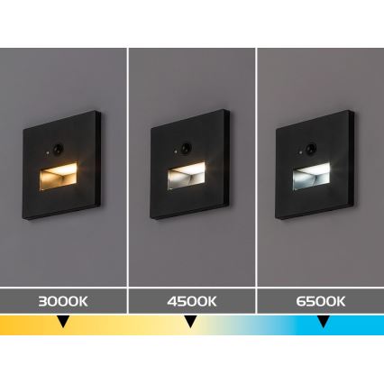 Rabalux - LED svjetlo za stepenište s senzorom pokreta i sumraka LED/1W/230V 3000/4500/6500K crno