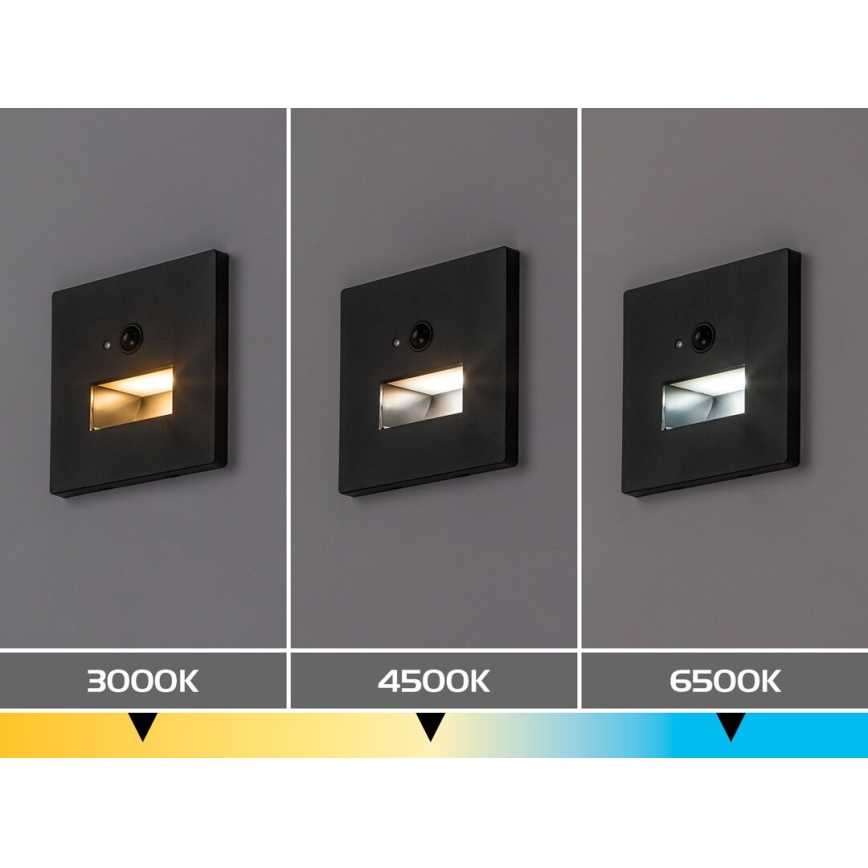 Rabalux - LED svjetlo za stepenište s senzorom pokreta i sumraka LED/1W/230V 3000/4500/6500K crno