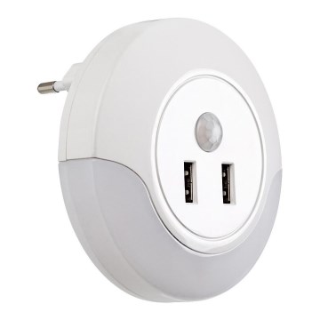 Rabalux - LED noćno svjetlo s senzorom za utičnicu 2xUSB LED/13,9W/230V 3000K