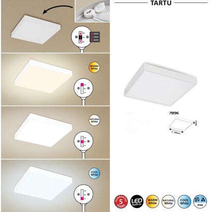 Rabalux - LED stropna svjetiljka LED/24W/230V 2800-6000K IP44 bijela 30x30 cm