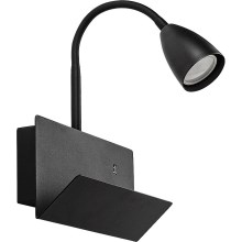 Rabalux - Zidna lampa s policom i USB portom 1xGU10/25W/230V crna