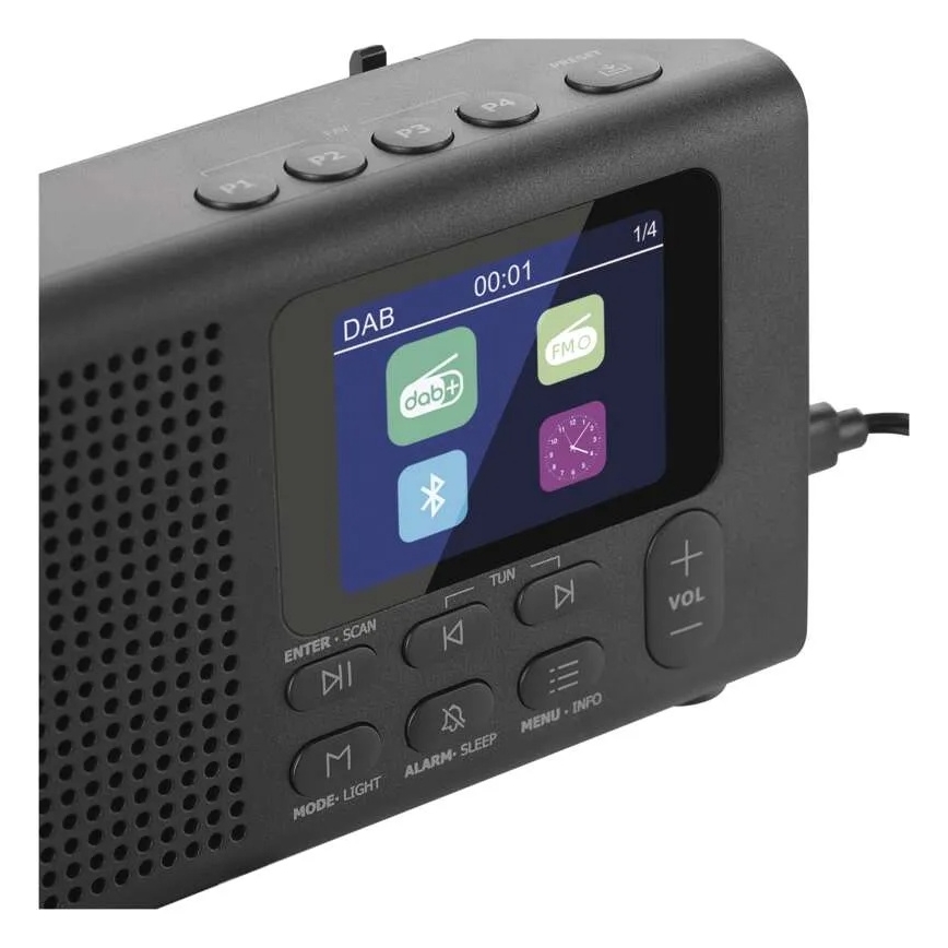 Radio DAB DAB+ FM 3W/5V/4xAA crna