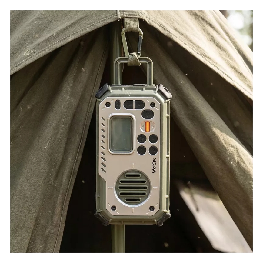 Radio za kampiranje s ručnom kurblom, solarnim panelom i LED svjetiljkom s funkcijom power banke 5V/3xAAA/2000 mAh, IPX4, zeleni