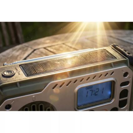 Radio za kampiranje s ručnom kurblom, solarnim panelom i LED svjetiljkom s funkcijom power banke 5V/3xAAA/2000 mAh, IPX4, zeleni