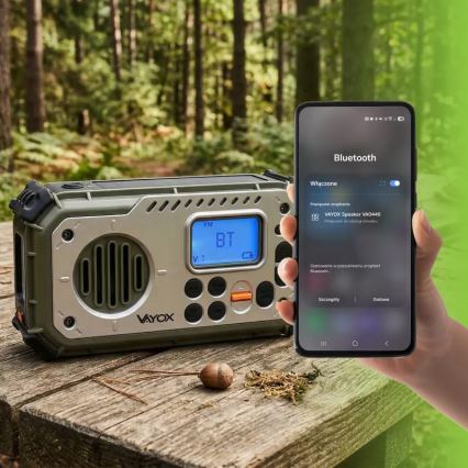 Radio za kampiranje s ručnom kurblom, solarnim panelom i LED svjetiljkom s funkcijom power banke 5V/3xAAA/2000 mAh, IPX4, zeleni