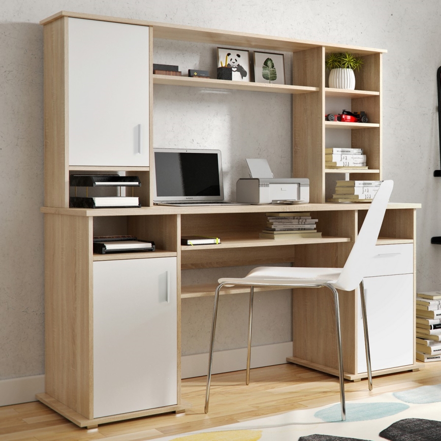 Radni stol ELIAN s policom, hrast sonoma/bijela