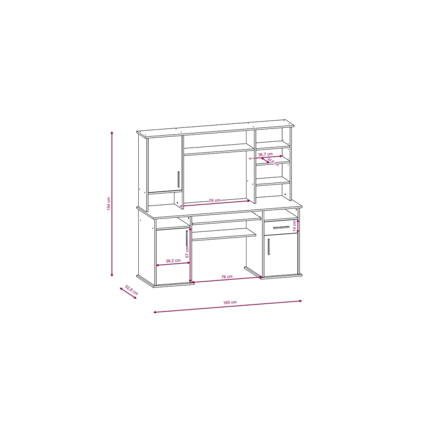 Radni stol ELIAN s policom, hrast sonoma, siva/bijela