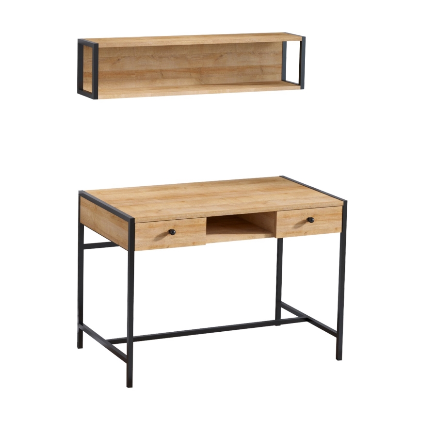Radni stol PENA 72x100 cm + zidna polica 24x100 cm smeđa/crna