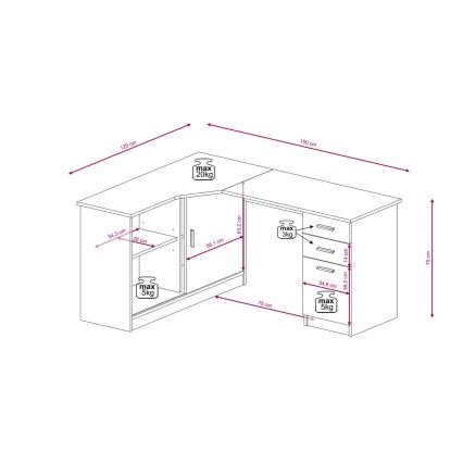Radni stol s policom i ladicama ROBERTO, lijevi, hrast artisan/bijela
