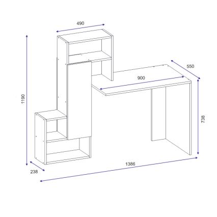 Radni stol s policom IRMAK 119x138,6 cm bijela